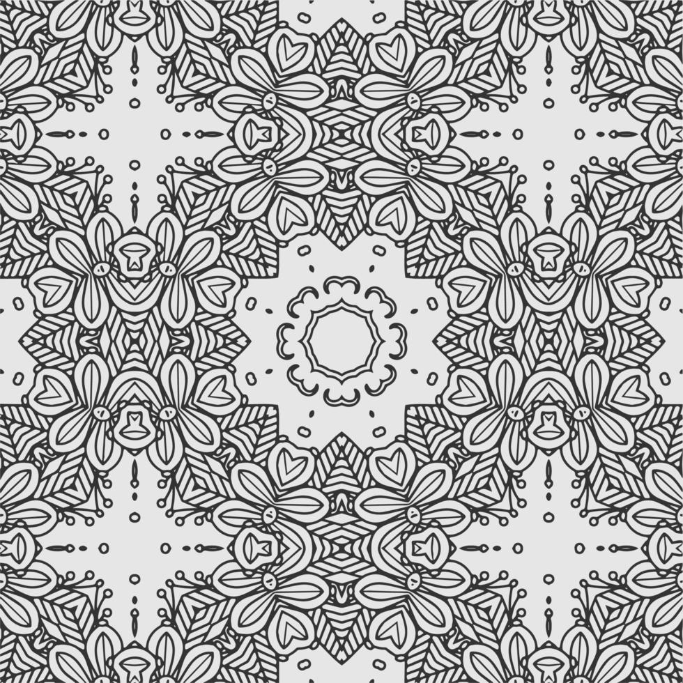 vector coloring geometric flower shapes and textile fabric pattern background.