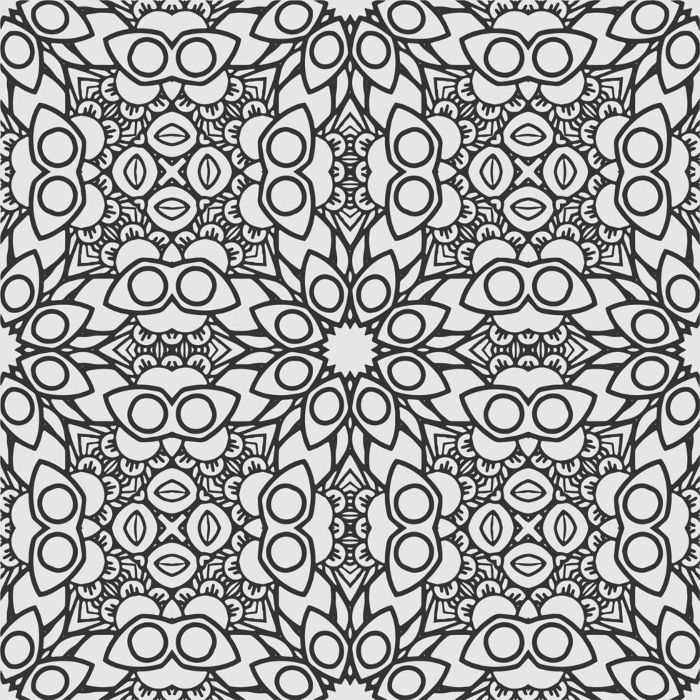 vector coloring geometric flower shapes and textile fabric pattern background.