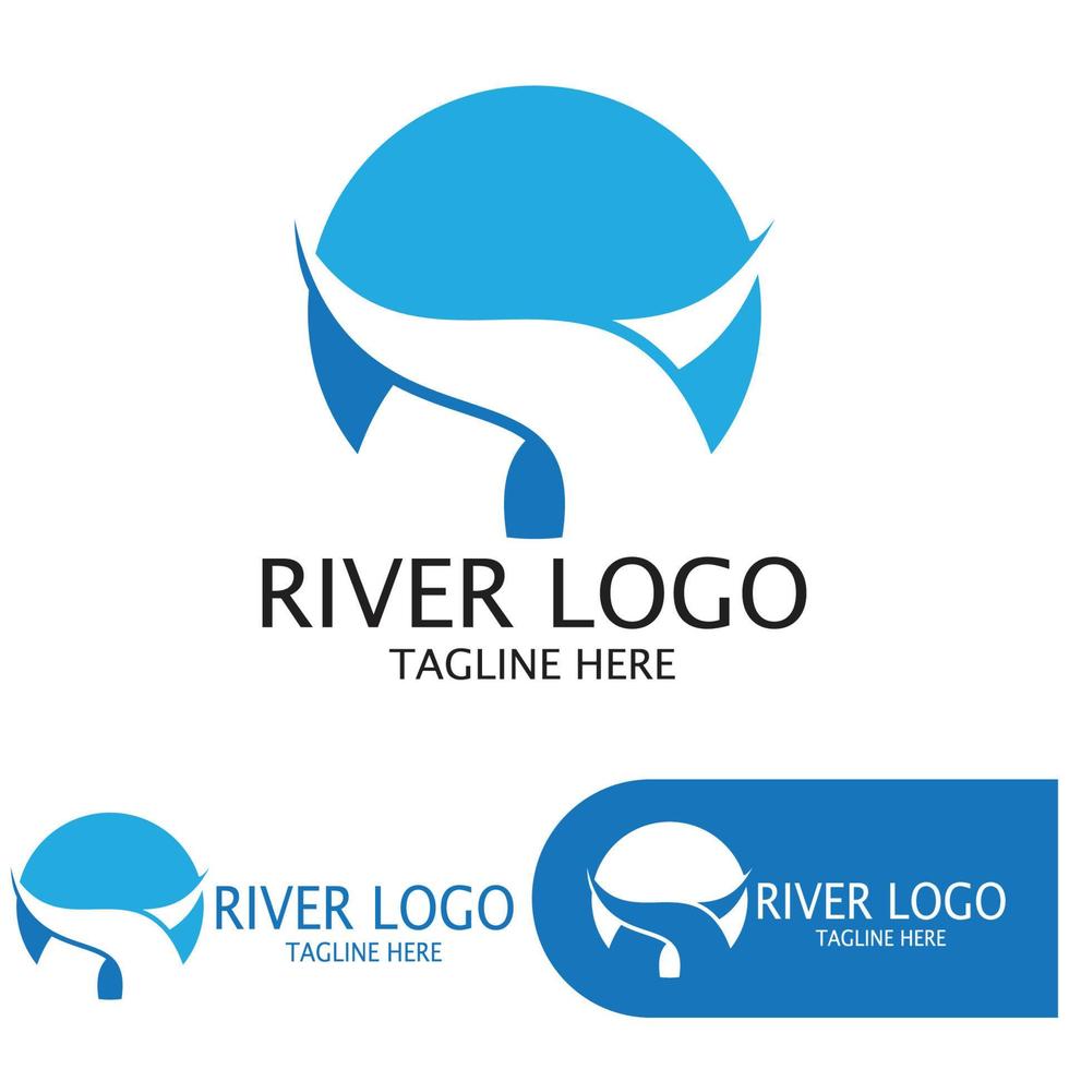 Logos of rivers, creeks, riverbanks and streams, tributaries, riverbanks with a combination of mountains and agricultural land with a modern and simple minimalist vector design concept