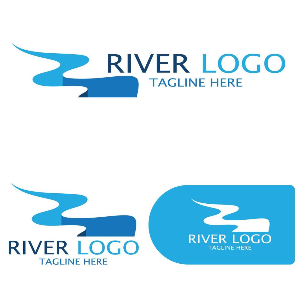 Logos of rivers, creeks, riverbanks and streams, tributaries, riverbanks with a combination of mountains and agricultural land with a modern and simple minimalist vector design concept