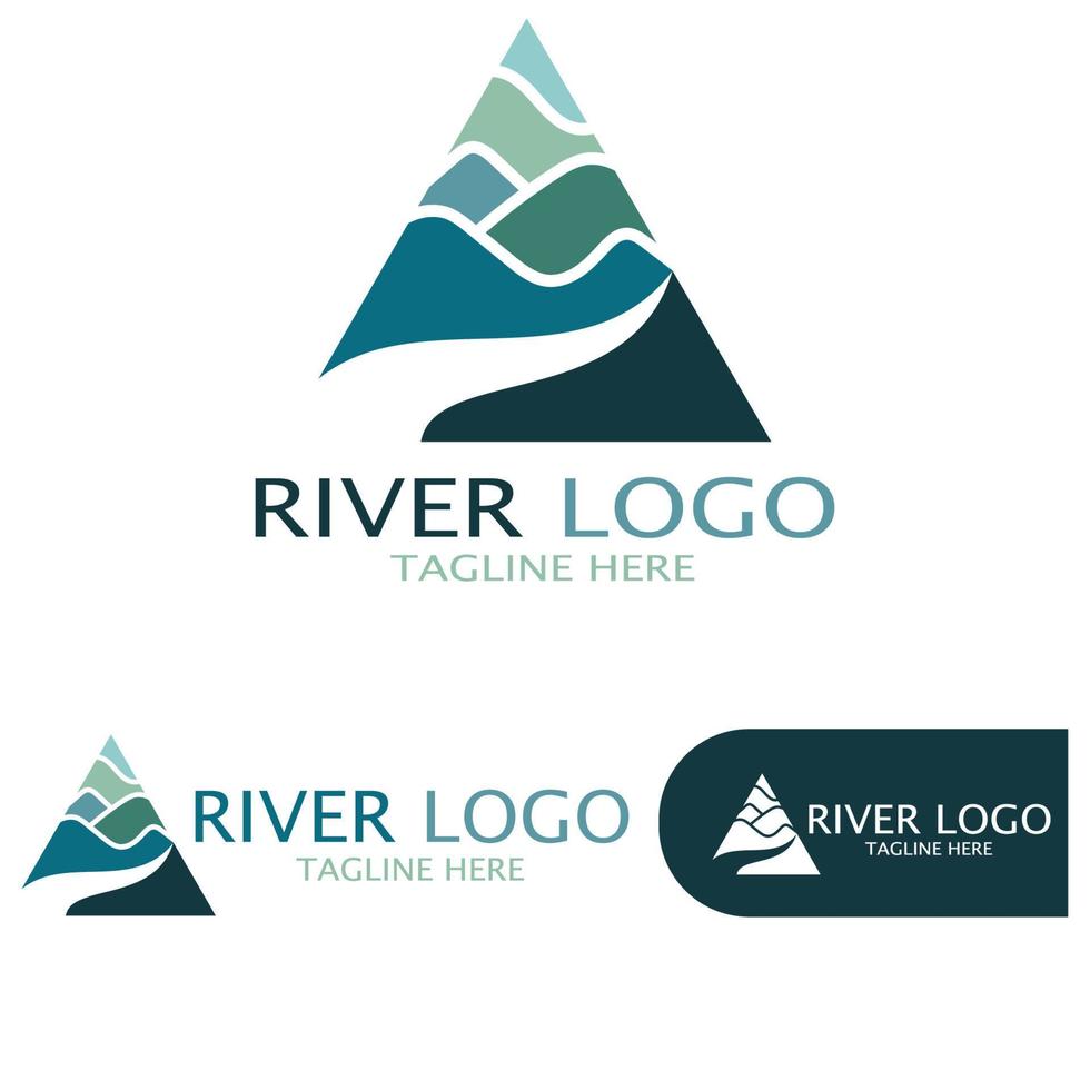 Logos of rivers, creeks, riverbanks and streams, tributaries, riverbanks with a combination of mountains and agricultural land with a modern and simple minimalist vector design concept