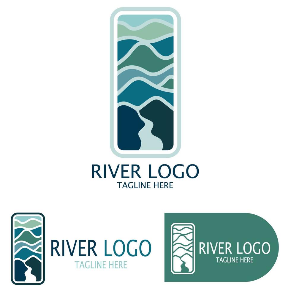 Logos of rivers, creeks, riverbanks and streams, tributaries, riverbanks with a combination of mountains and agricultural land with a modern and simple minimalist vector design concept
