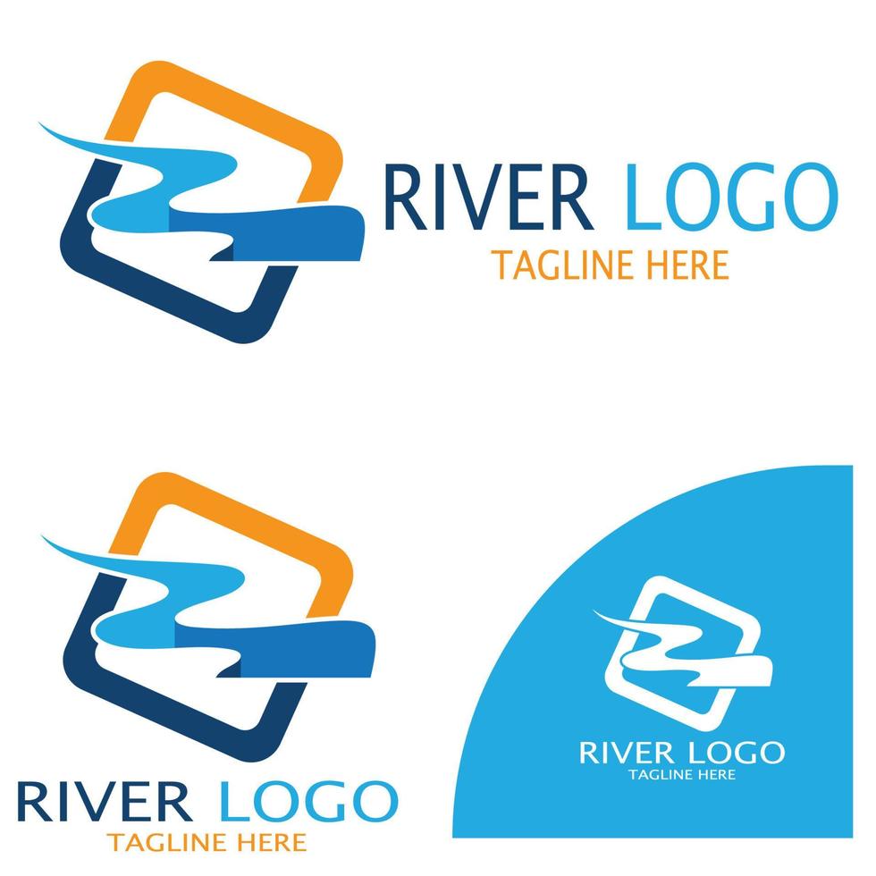 Logos of rivers, creeks, riverbanks and streams, tributaries, riverbanks with a combination of mountains and agricultural land with a modern and simple minimalist vector design concept