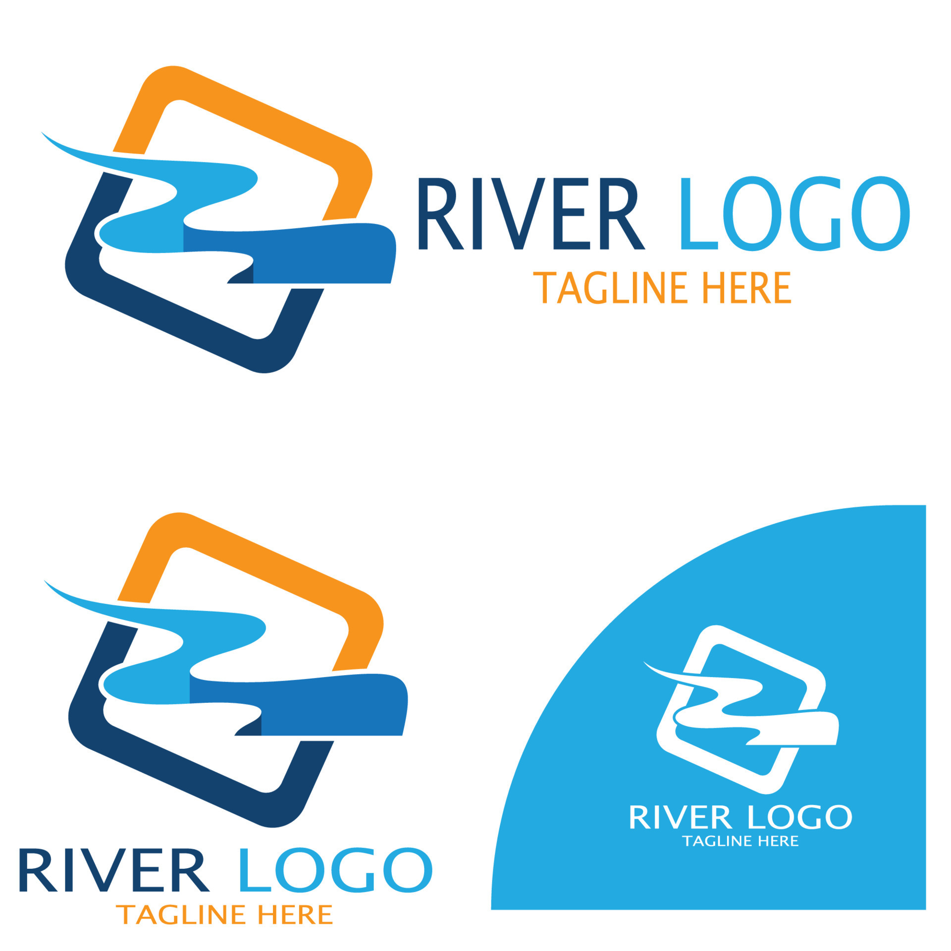 Logos of rivers, creeks, riverbanks and streams, tributaries