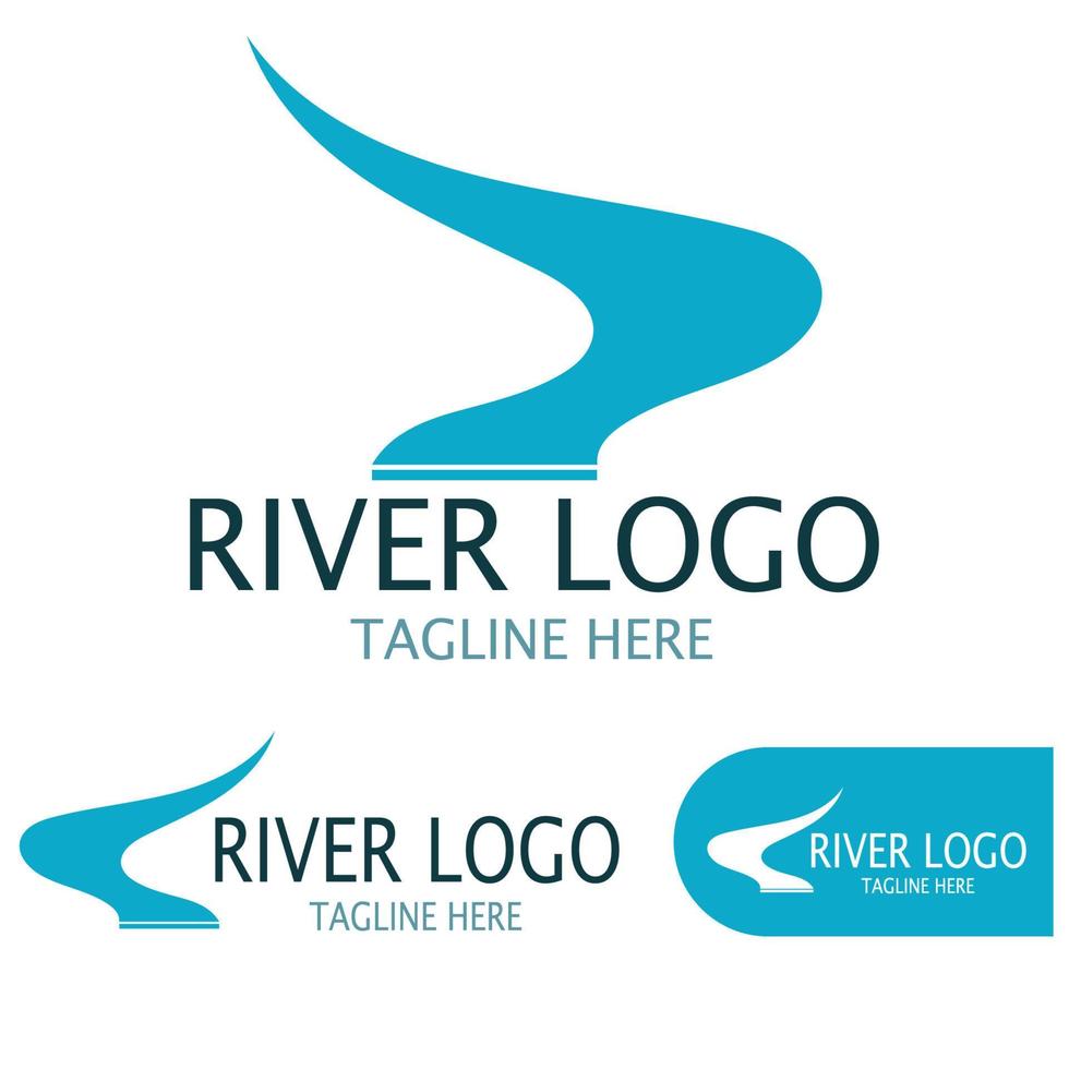 Logos of rivers, creeks, riverbanks and streams, tributaries, riverbanks with a combination of mountains and agricultural land with a modern and simple minimalist vector design concept