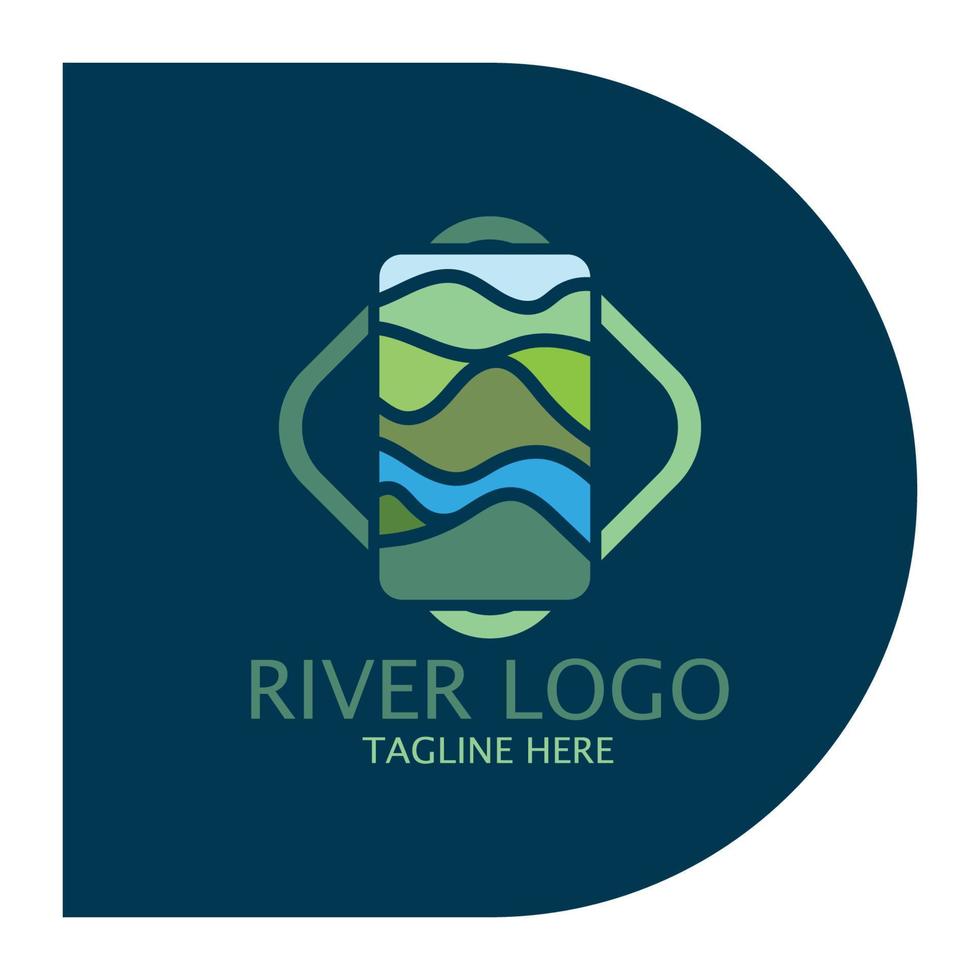 Logos of rivers, creeks, riverbanks and streams, tributaries, riverbanks with a combination of mountains and agricultural land with a modern and simple minimalist vector design concept