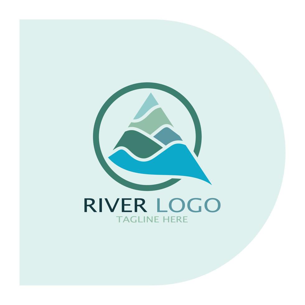 Logos of rivers, creeks, riverbanks and streams, tributaries, riverbanks with a combination of mountains and agricultural land with a modern and simple minimalist vector design concept