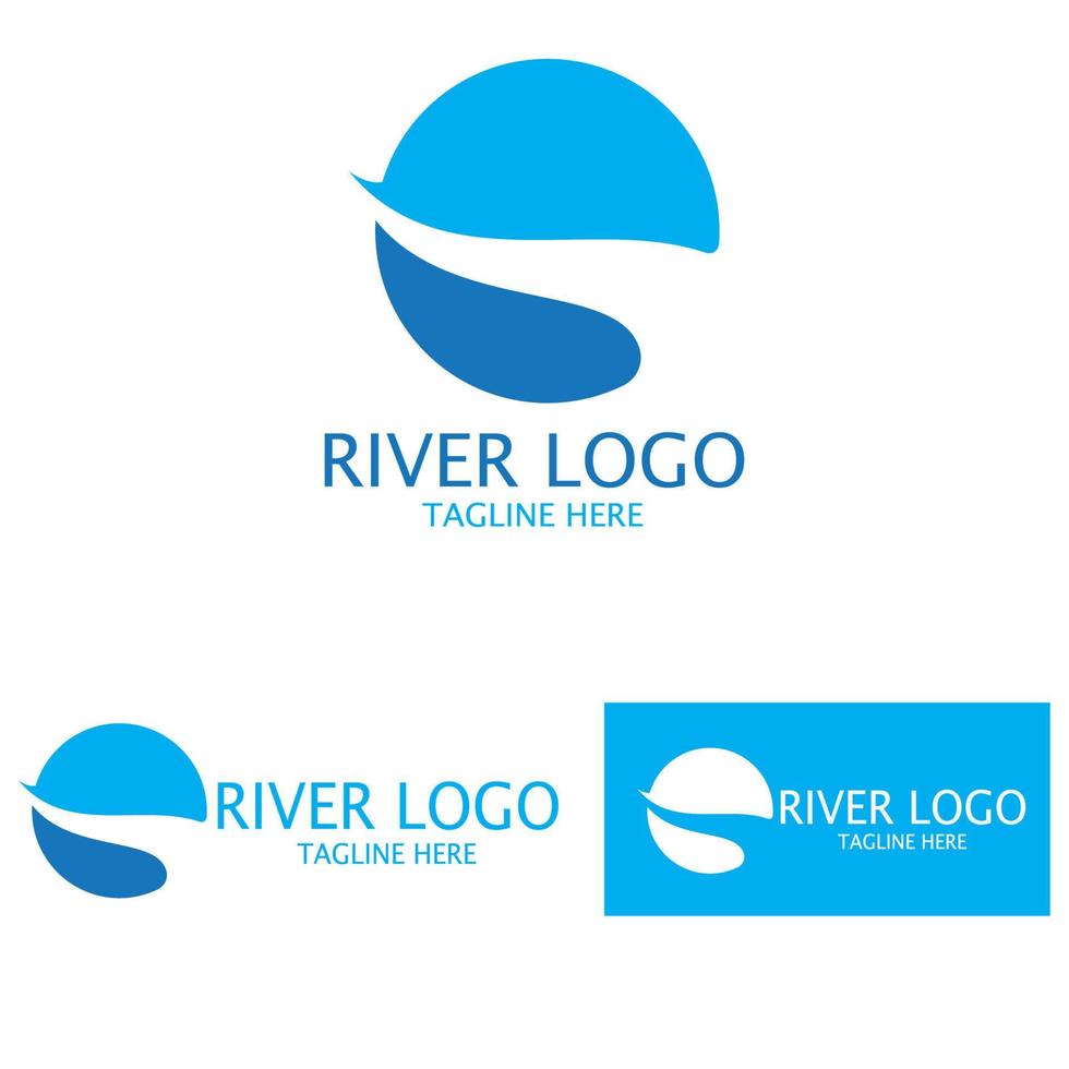Logos of rivers, creeks, riverbanks and streams, tributaries, riverbanks with a combination of mountains and agricultural land with a modern and simple minimalist vector design concept