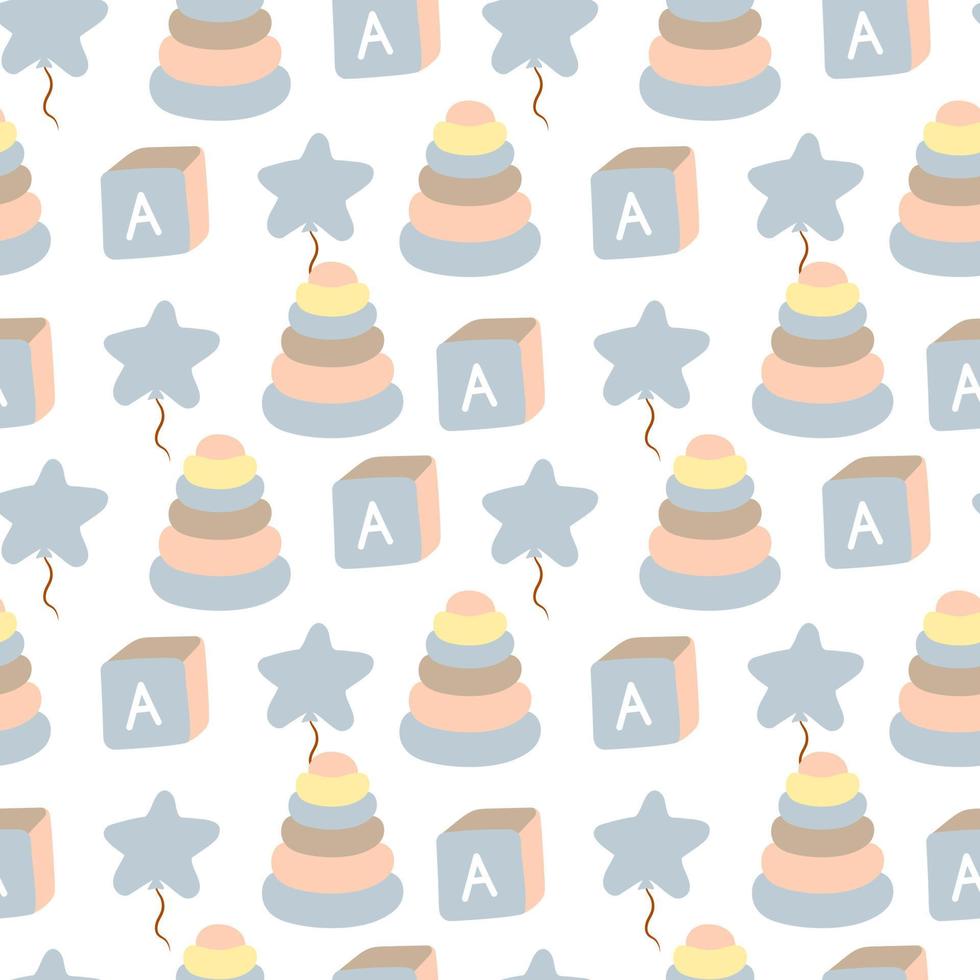 Nursery seamless pattern with kids toys. Childish vector fabric print.