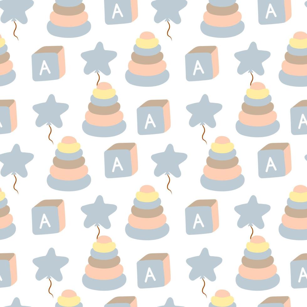 Nursery seamless pattern with kids toys. Childish vector fabric print.