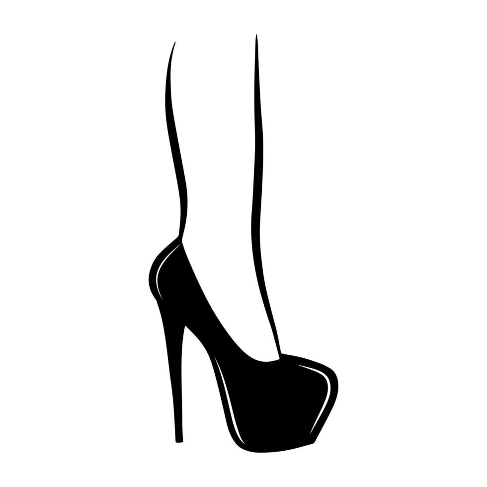 pierna de mujer con zapato de tacón alto aislado sobre fondo blanco. ilustración de moda vectorial dibujada a mano. icono de garabato de glamour de belleza. hermoso diseño de impresión de camiseta de piernas femeninas. vector