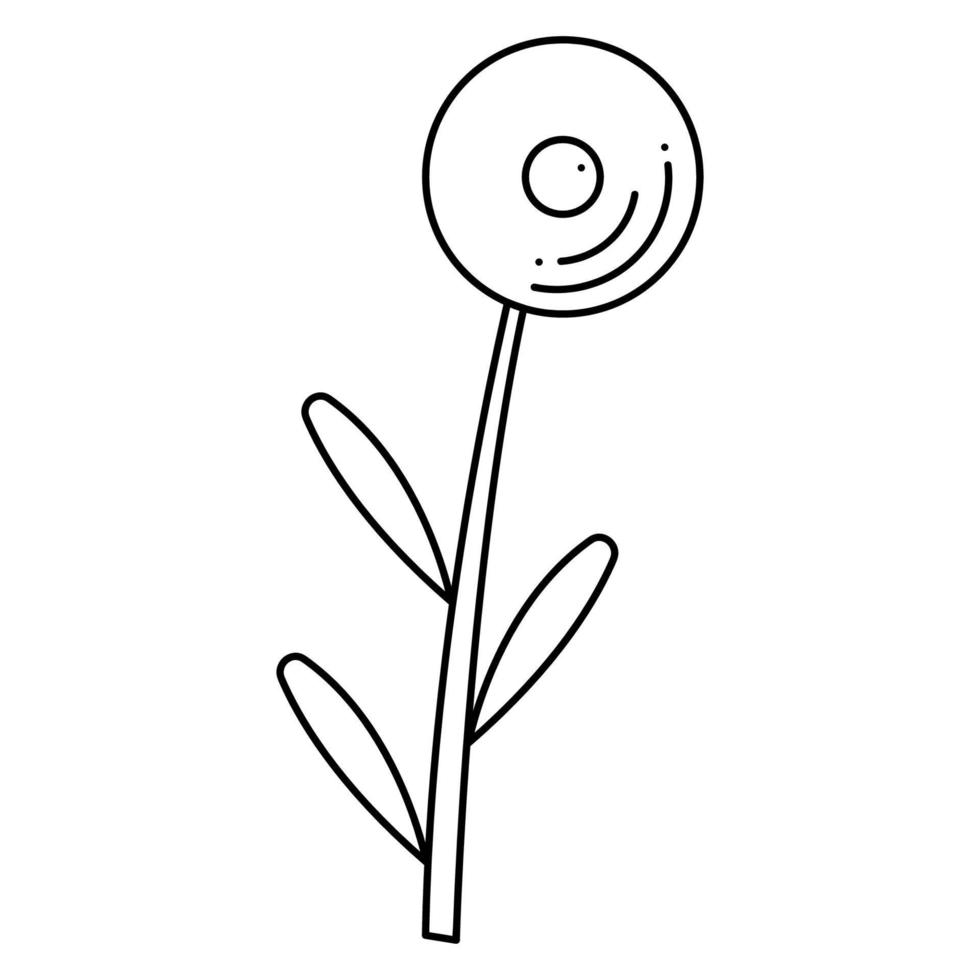 Flower doodle absrtact circle shape. Hand drawn outline vector illustration.