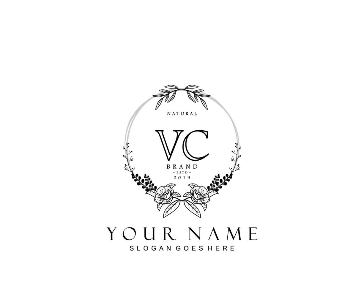 Initial VC beauty monogram and elegant logo design, handwriting logo of initial signature, wedding, fashion, floral and botanical with creative template. vector