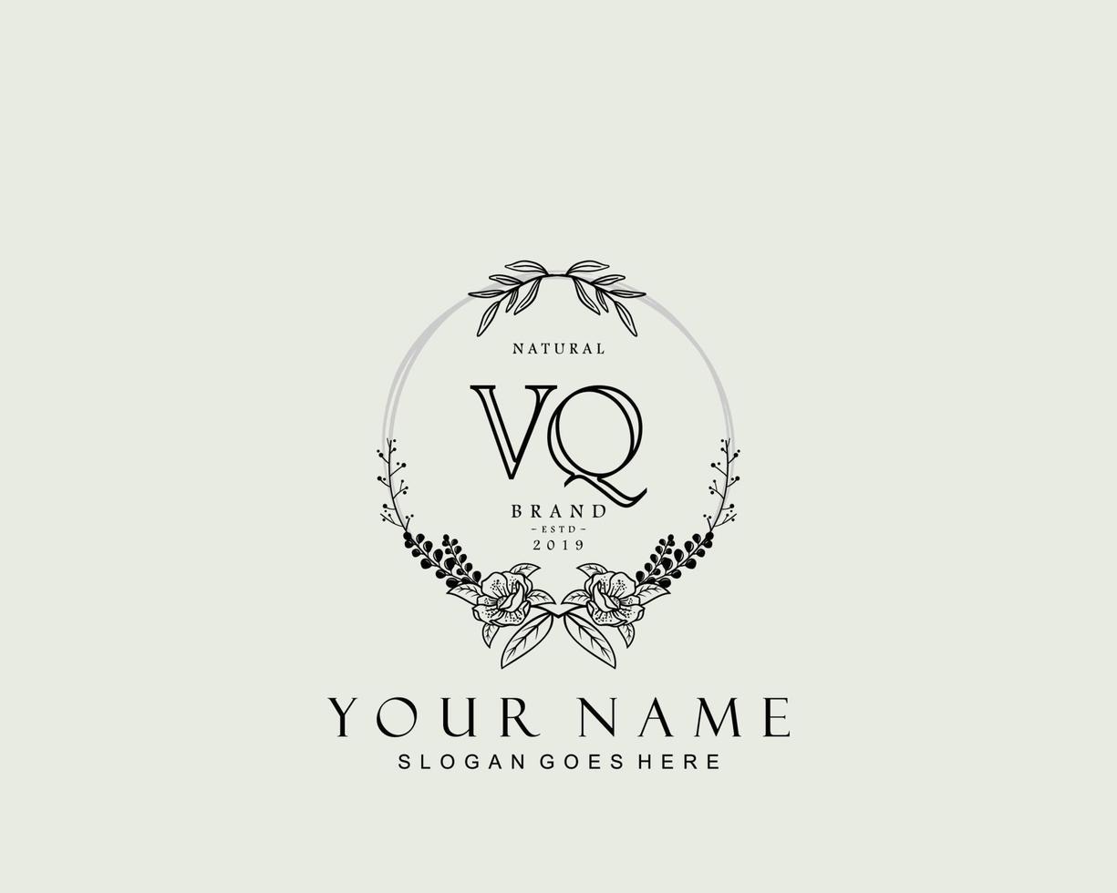 Initial VQ beauty monogram and elegant logo design, handwriting logo of initial signature, wedding, fashion, floral and botanical with creative template. vector