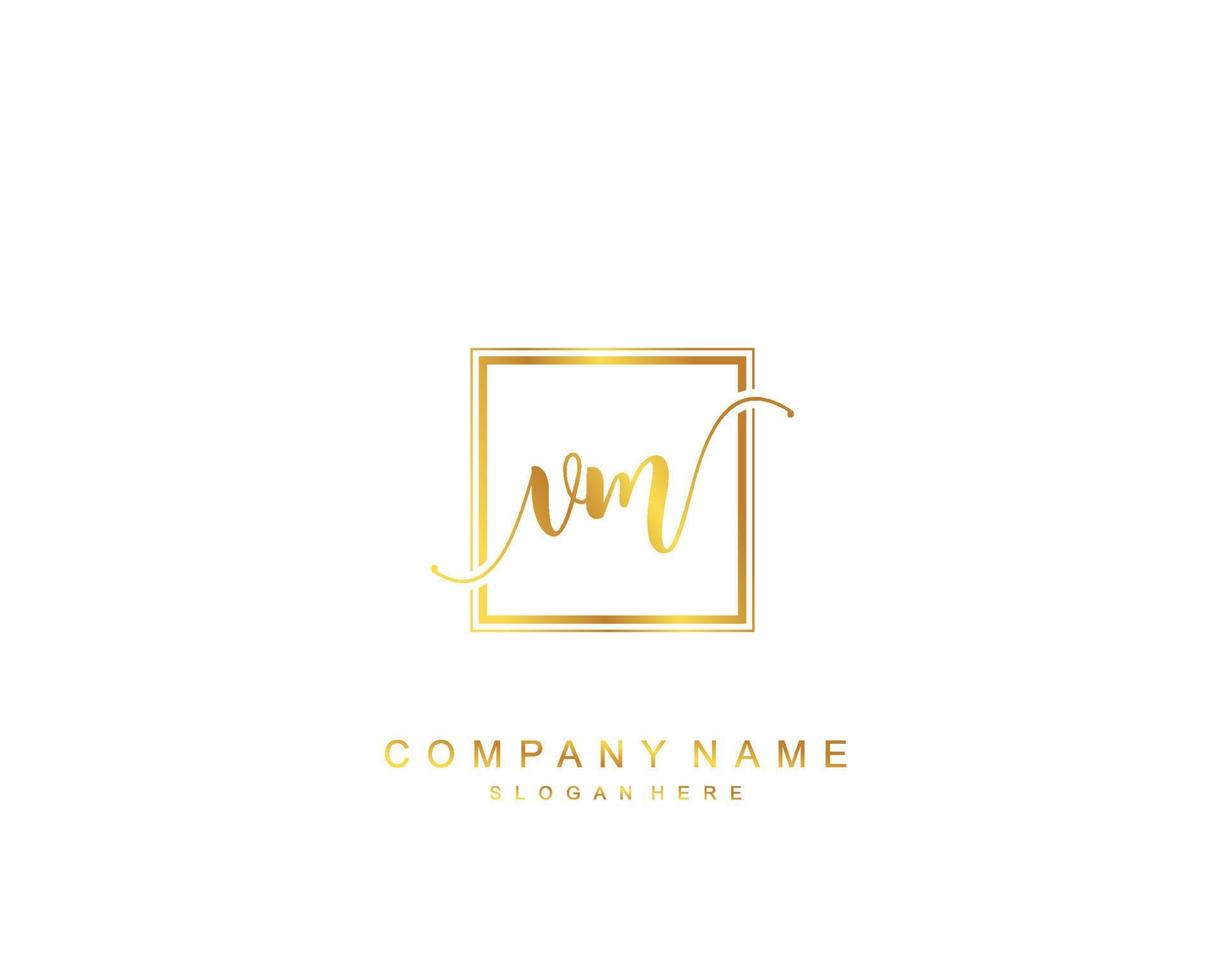 Initial VM beauty monogram and elegant logo design, handwriting logo of initial signature, wedding, fashion, floral and botanical with creative template. vector