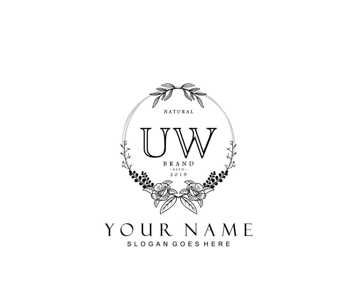 Initial UW beauty monogram and elegant logo design, handwriting logo of initial signature, wedding, fashion, floral and botanical with creative template. vector