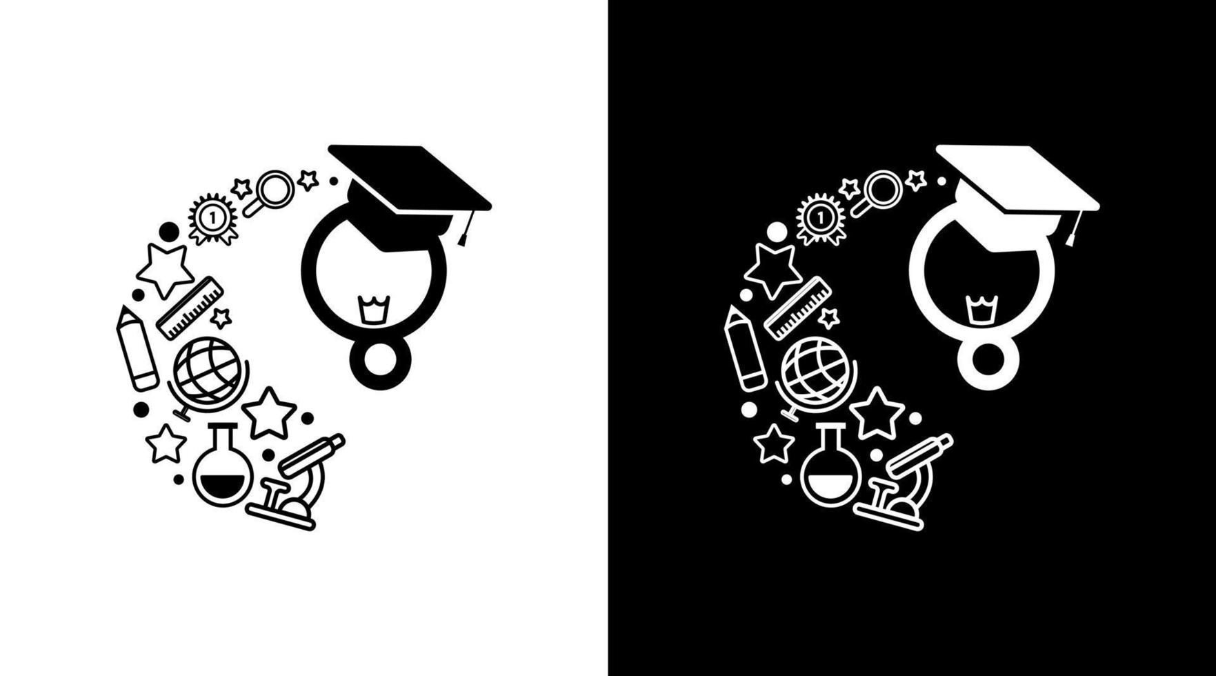 education logo icons monogram black and white illustration style Designs templates vector