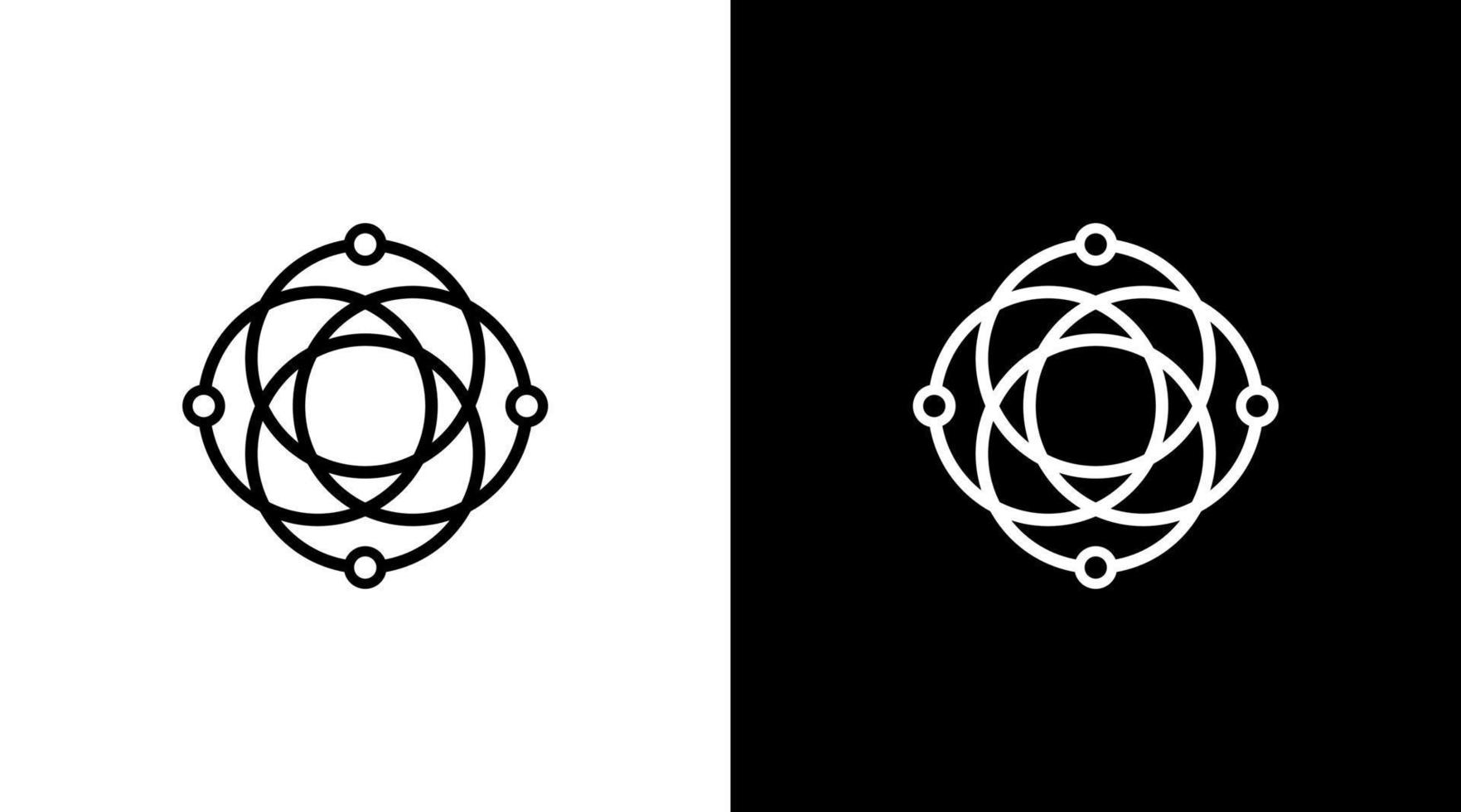átomo logotipo monograma molécula blanco y negro icono ilustración estilo diseños plantillas vector