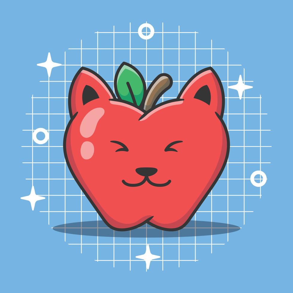 Cute cat apple character vector illustration. Unique animal fruit cartoon
