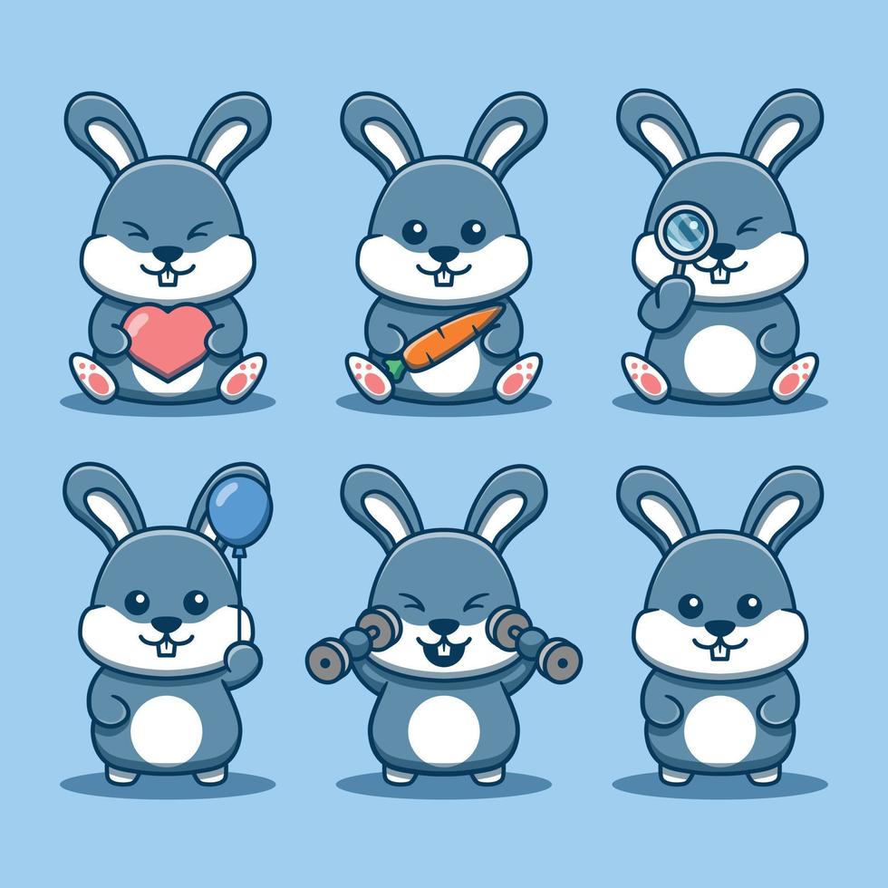 lindo conejito mascota conjunto dibujos animados icono ilustración vector