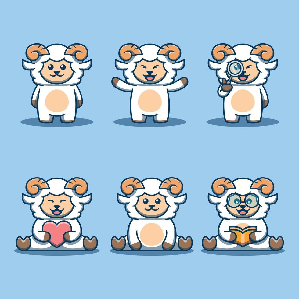 Cute Goat Mascot Set Cartoon Characters vector