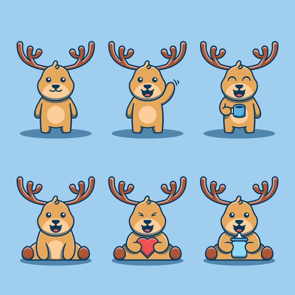 Cute Deer Mascot Set Cartoon Icon Illustration vector