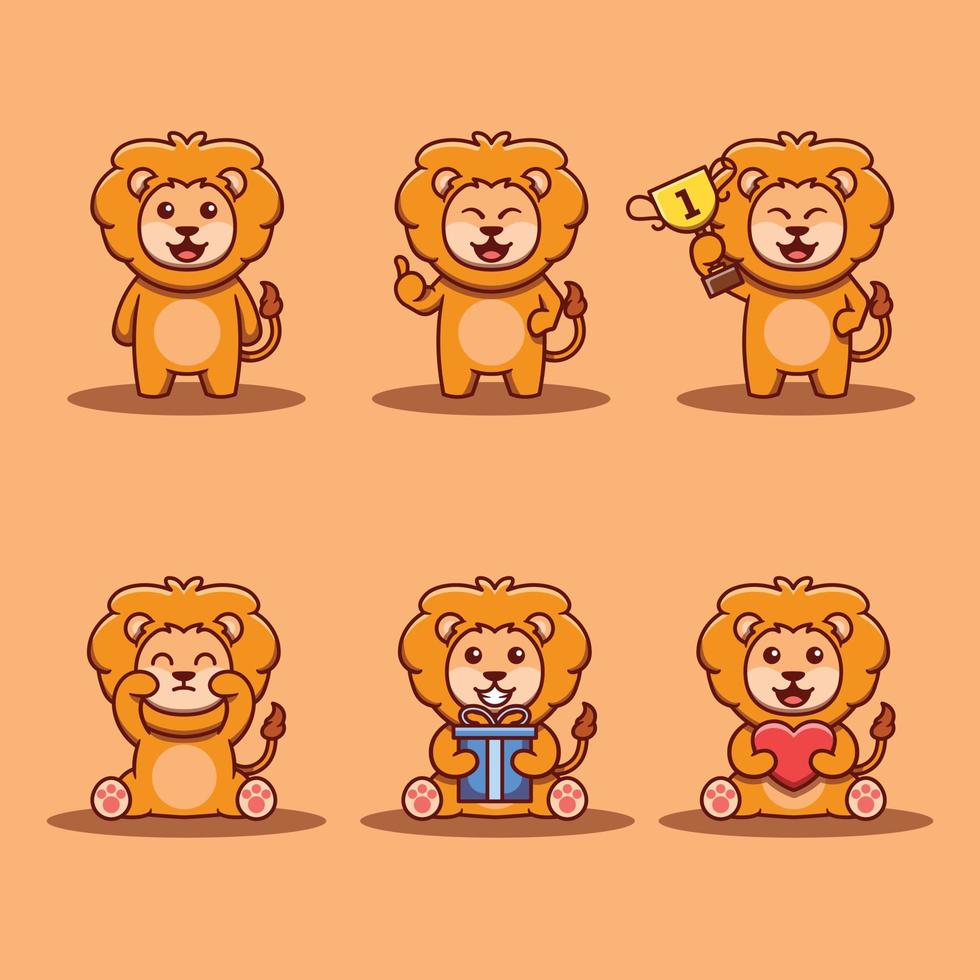 Cute Lion Mascot Set Cartoon Character Illustration vector