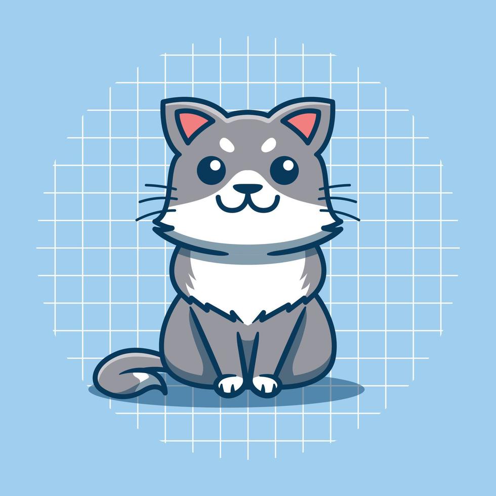 lindo gato está sentado con una cara sonriente vector