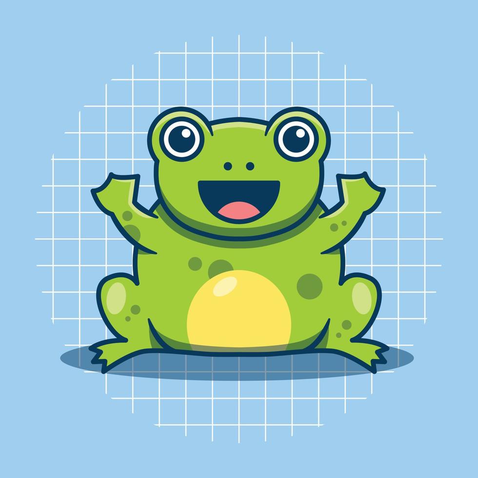 lindo personaje de rana con ilustración de icono de dibujos animados de expresión feliz vector