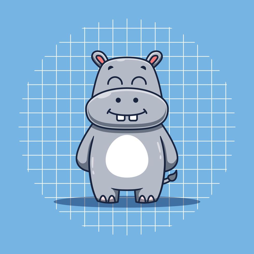Cute hippopotamus character standing cartoon icon illustration vector