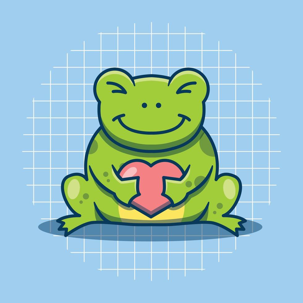 Cute frog character holding heart cartoon icon illustration vector