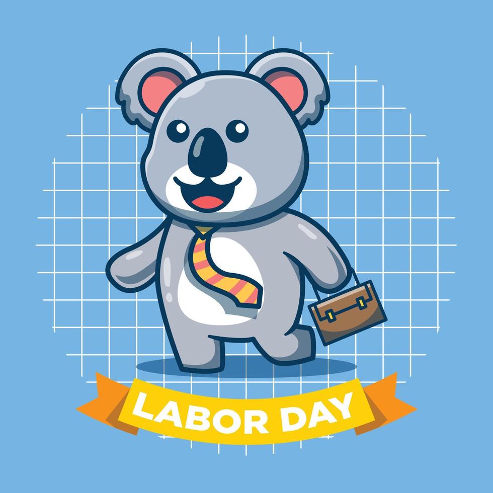 Cute koala goes to work with labor day theme vector