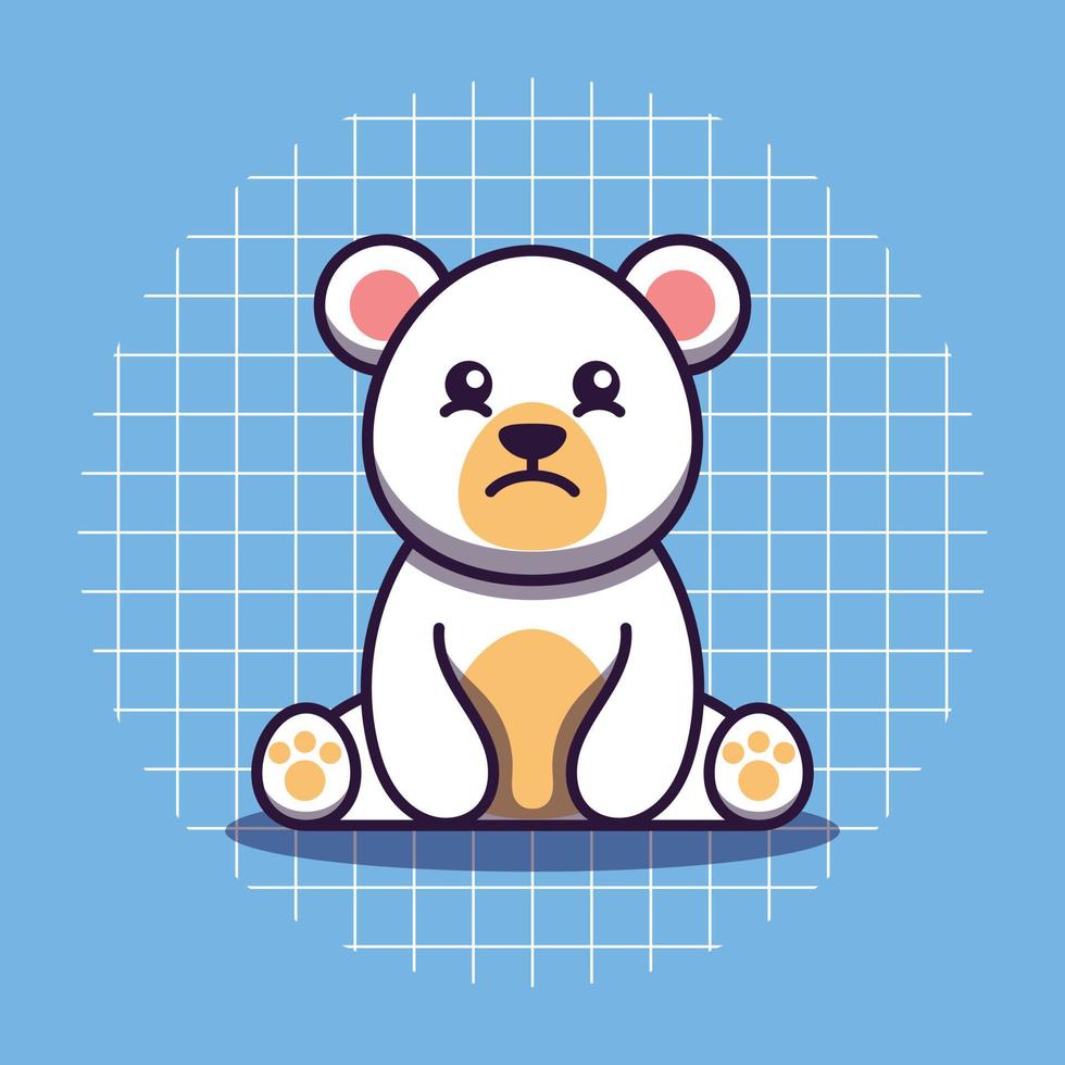 Cute polar bear character with sad expression cartoon icon illustration vector