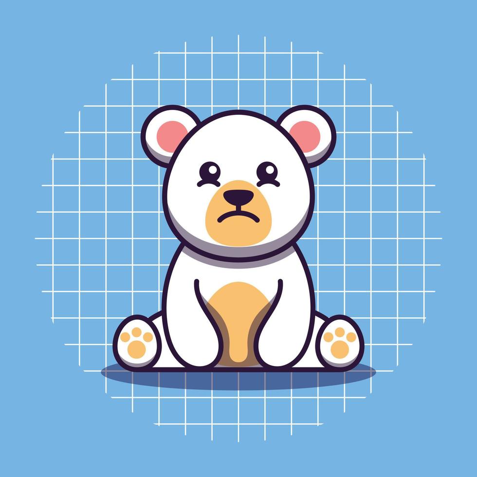 lindo personaje de oso polar con ilustración de icono de dibujos animados de expresión triste vector