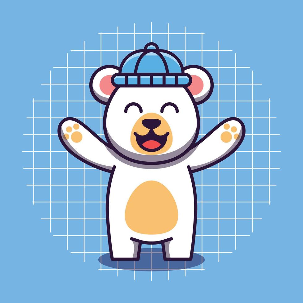 Cute polar bear wearing hat with happy expression cartoon icon illustration vector