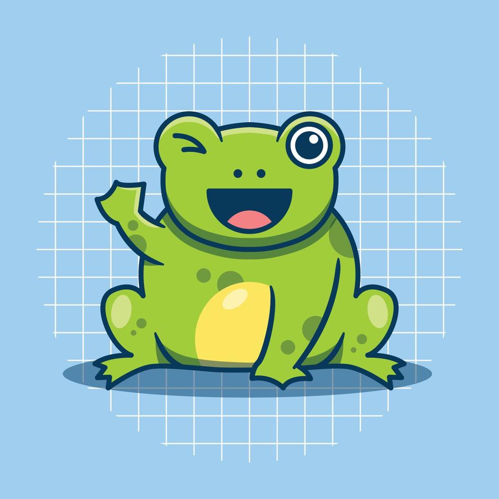 lindo personaje de rana agitando dibujos animados icono ilustración vector