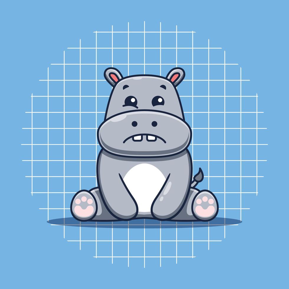 lindo personaje de hipopótamo con ilustración de icono de dibujos animados de expresión triste vector