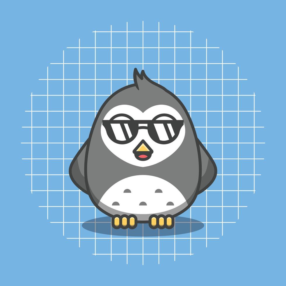 Cute owl character wearing sunglasses cartoon icon illustration vector