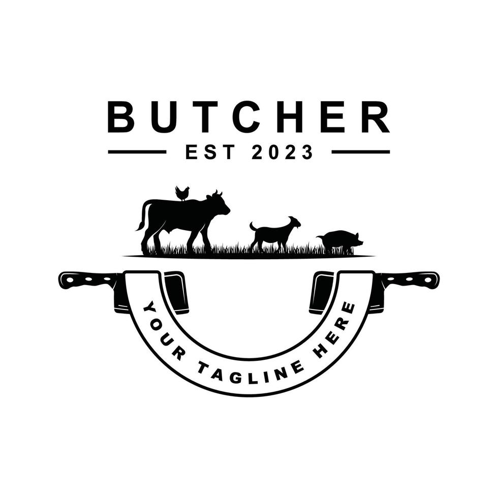 butcher logo vector with slogan template