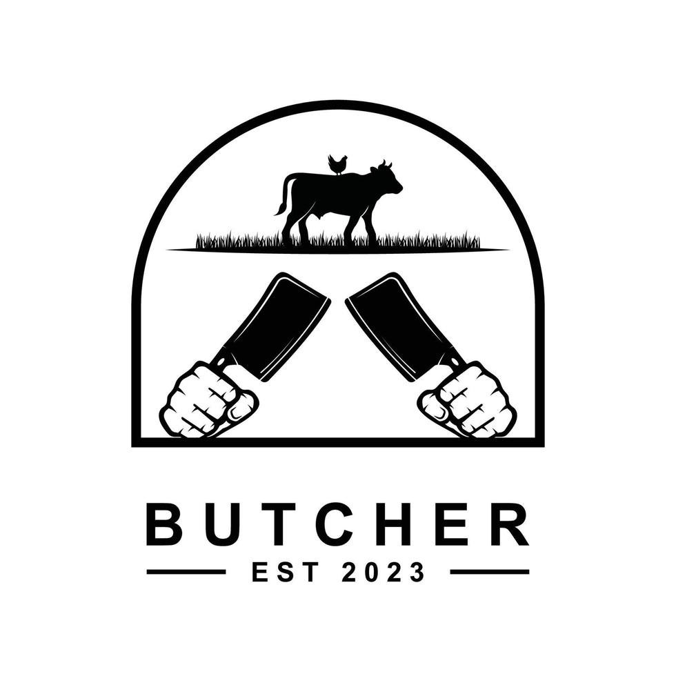 butcher logo vector with slogan template