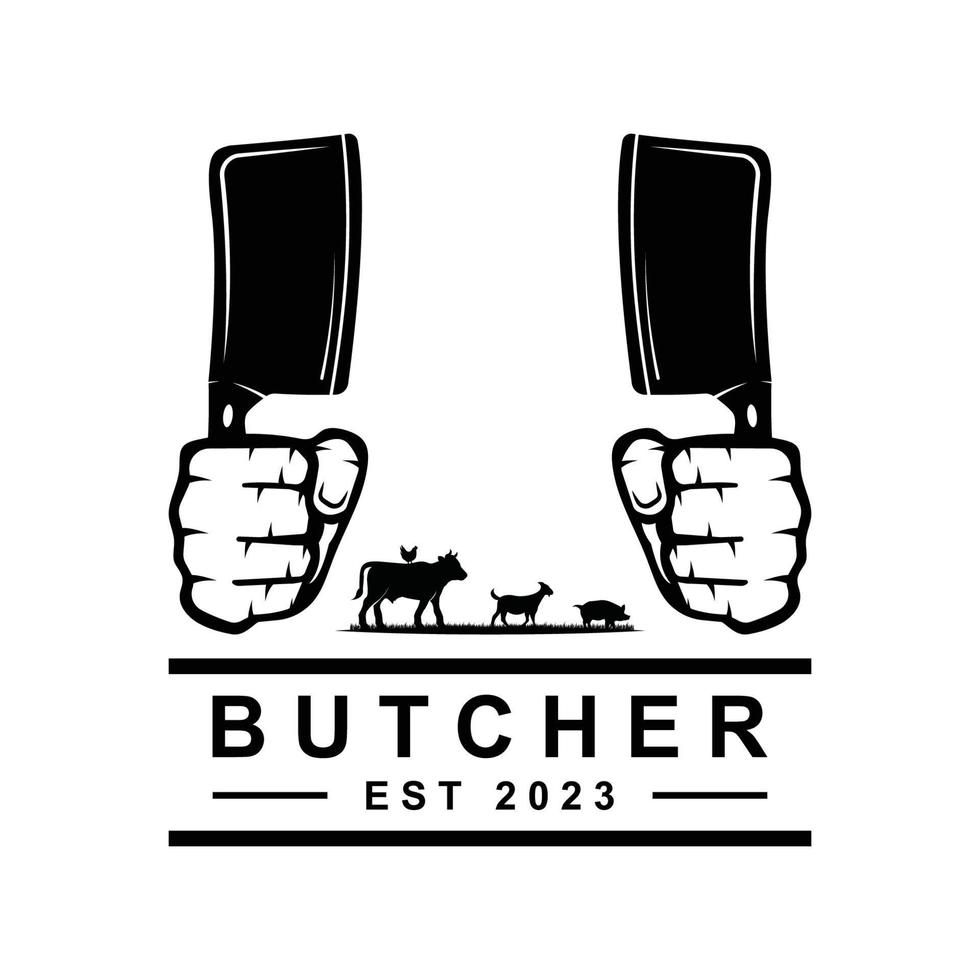butcher logo vector with slogan template