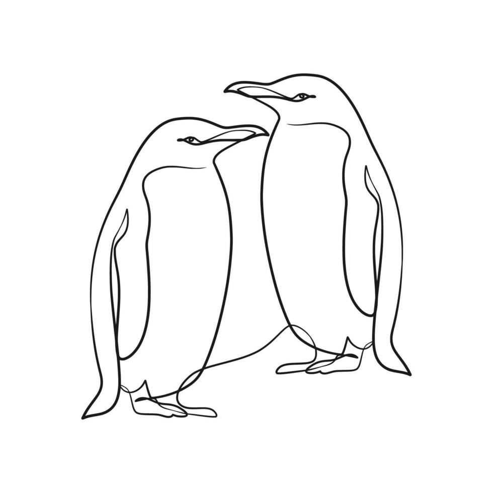 Penguin continuous one line art drawing vector