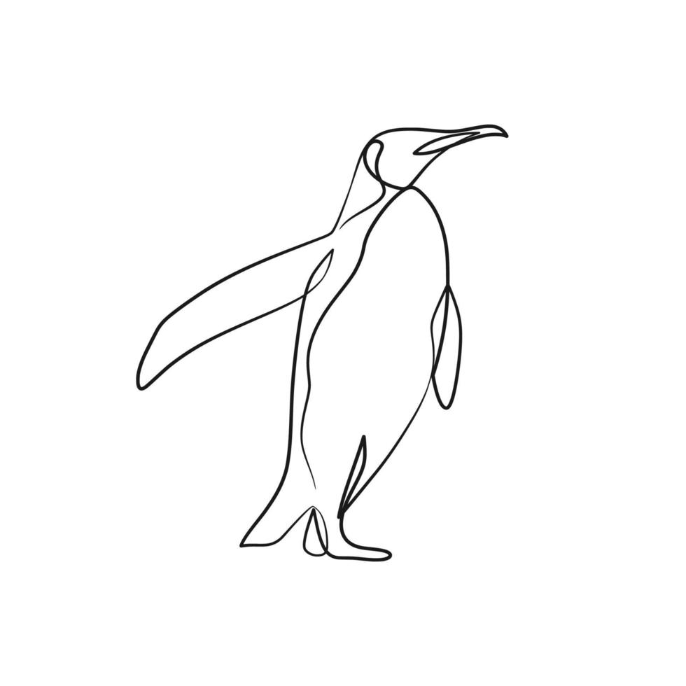 Penguin continuous one line art drawing vector