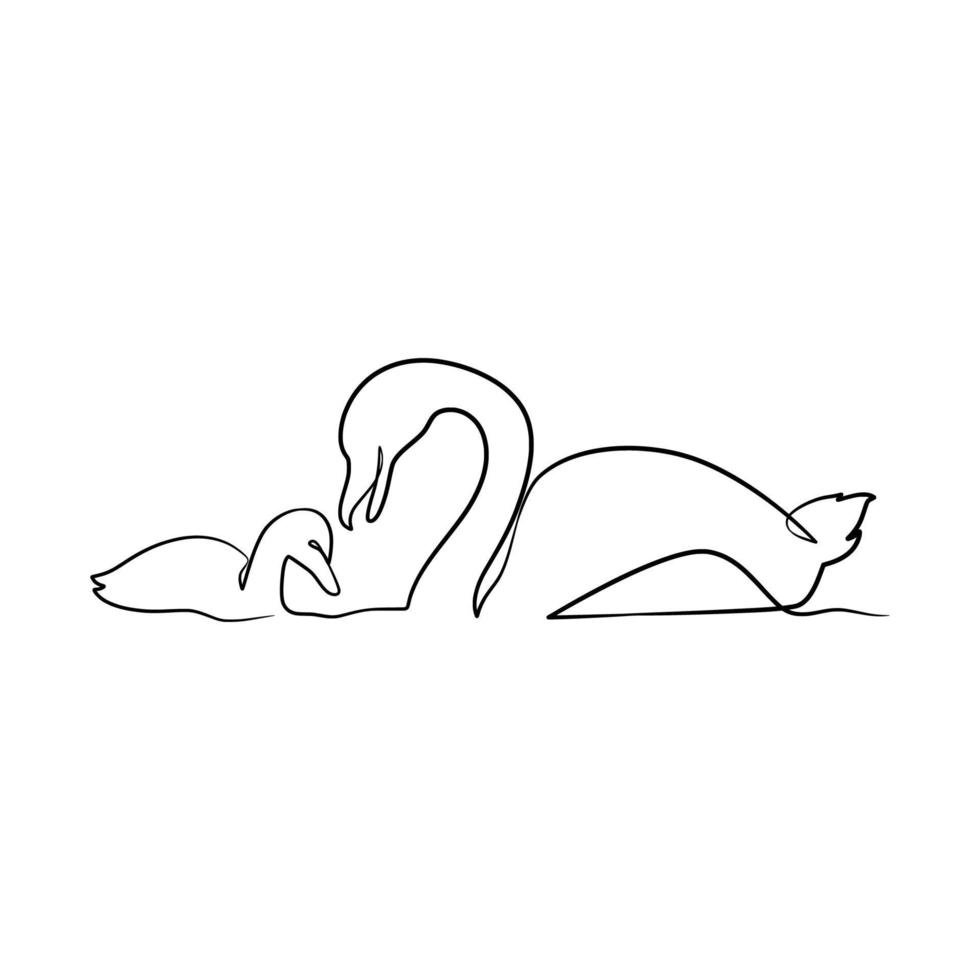 Swan continuous one line art drawing vector