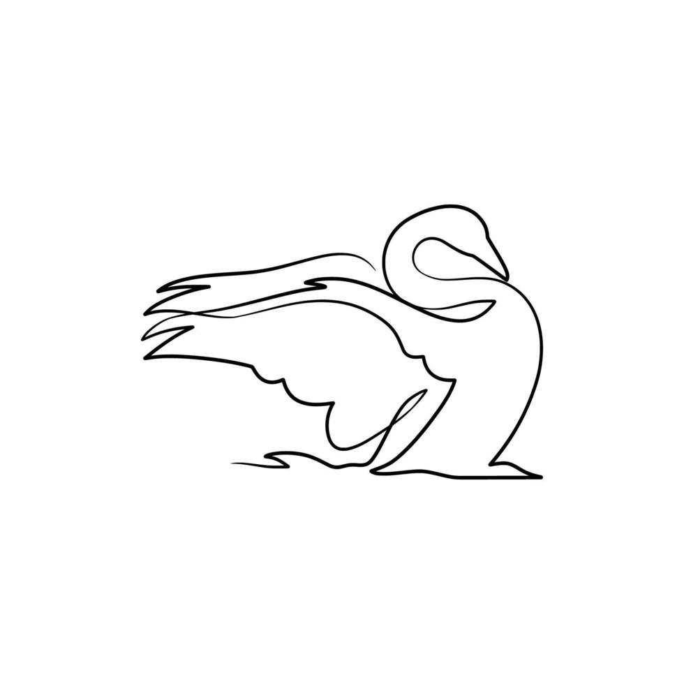 Swan continuous one line art drawing vector