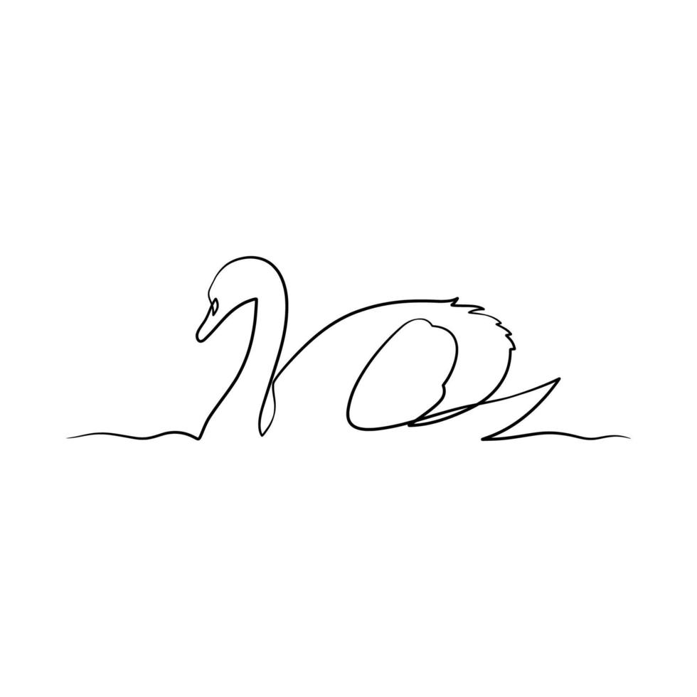 Swan continuous one line art drawing vector