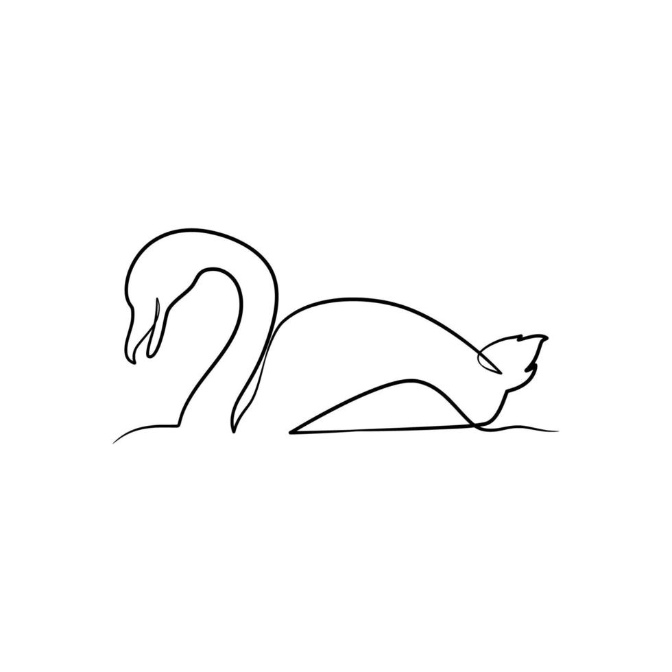 Swan continuous one line art drawing vector