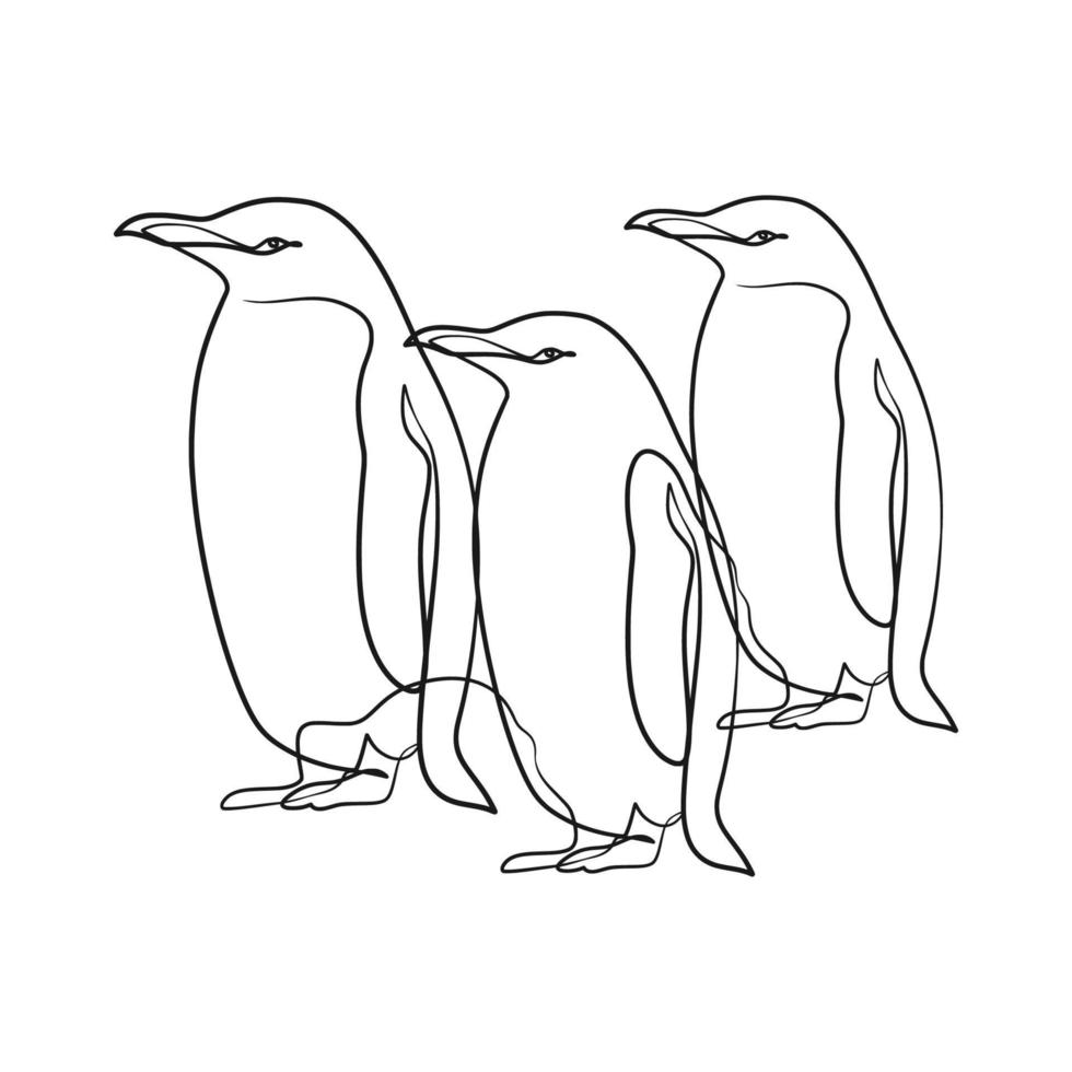 Penguin continuous one line art drawing vector