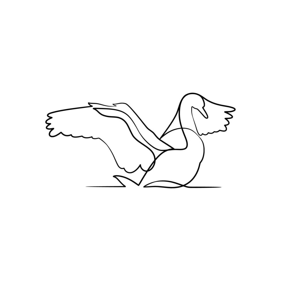 Swan continuous one line art drawing vector