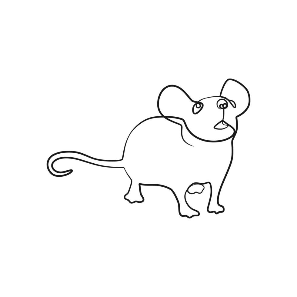 Rat mouse continuous one line drawing vector